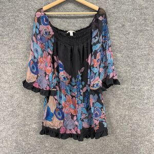 Trinity Mini Dress Women S Small Black Floral Short Lined Silk Long Sleeve